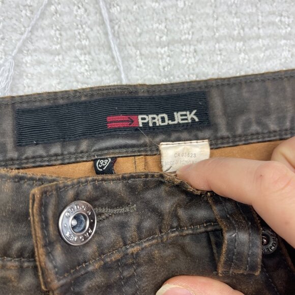 Y2K Projeck Raw Men's Size 33 Dark Brown Waxed Jeans Retro Leather Style VTG - Picture 4 of 9